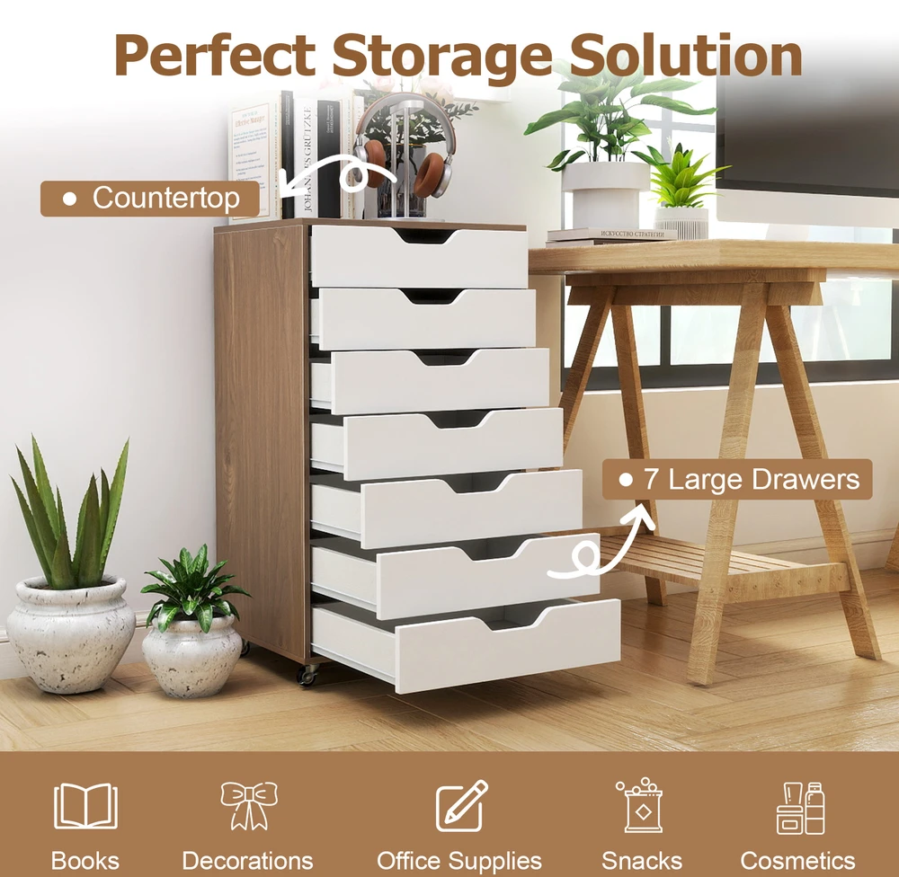 Promotion 7 stalčių riedanti spintelė riešutų spalvos