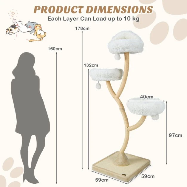 Promotion 70" Aukštas Katės Medis 4 Lygiai, 3 Poilsio Vietos, Kamuoliukai-Bėrnas