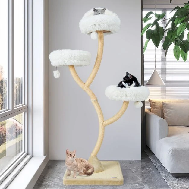 Promotion 70" Aukštas Katės Medis 4 Lygiai, 3 Poilsio Vietos, Kamuoliukai-Bėrnas