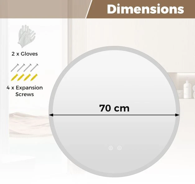 Promotion 70 cm apvalus LED vonios veidrodis
