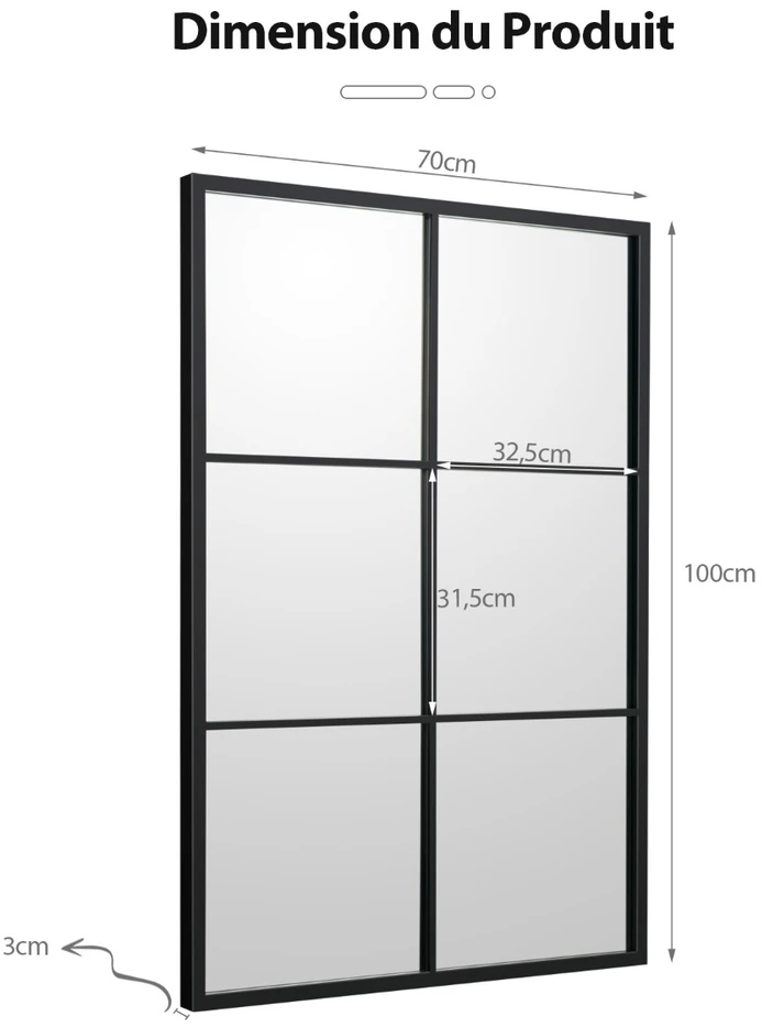 Promotion 70x100 cm Juodas Metalinės Rėmo Sieninis Veidrodis 3 sluoksnių