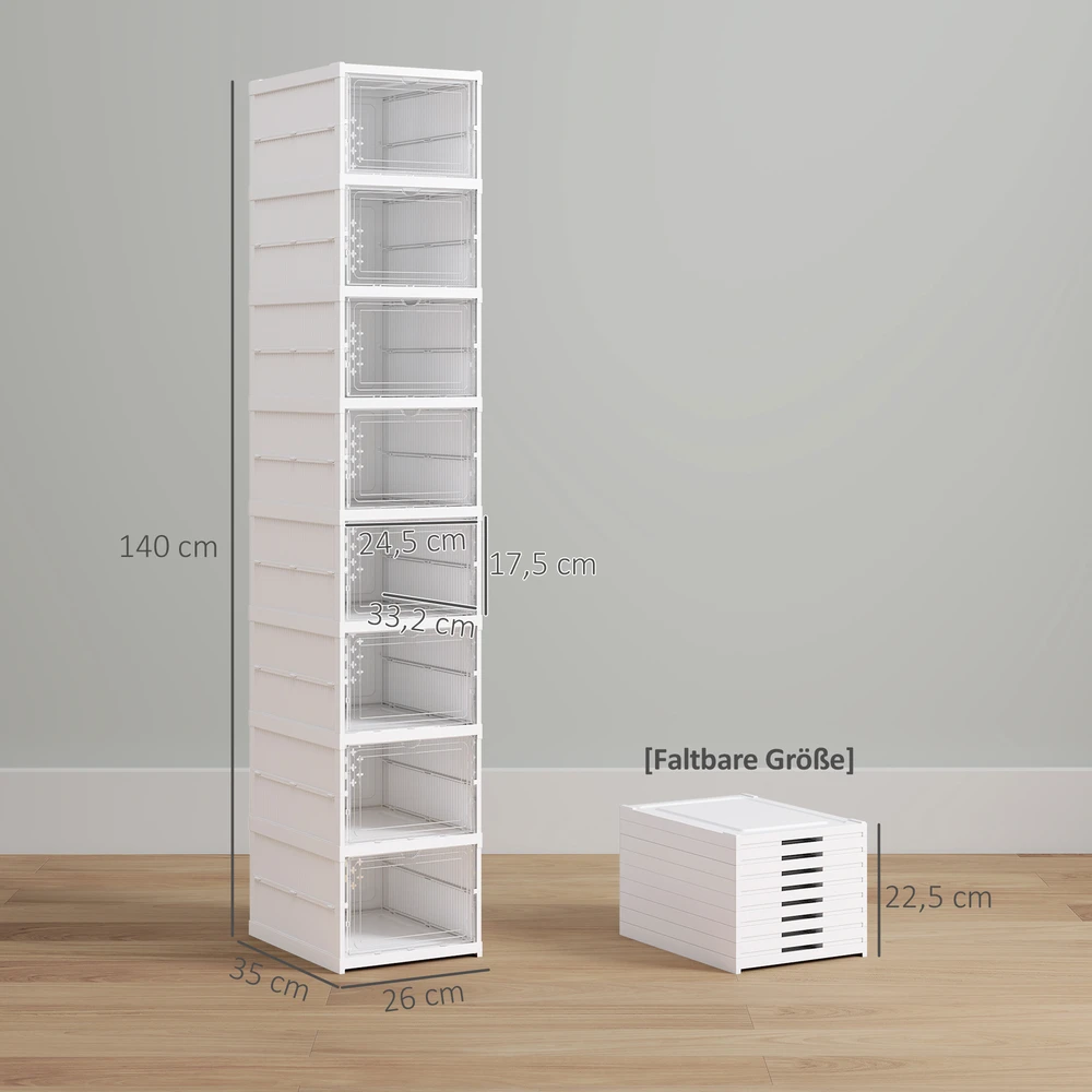 Aosom 8 dalių sulankstoma batų spinta, balta, plastikas, 140 cm