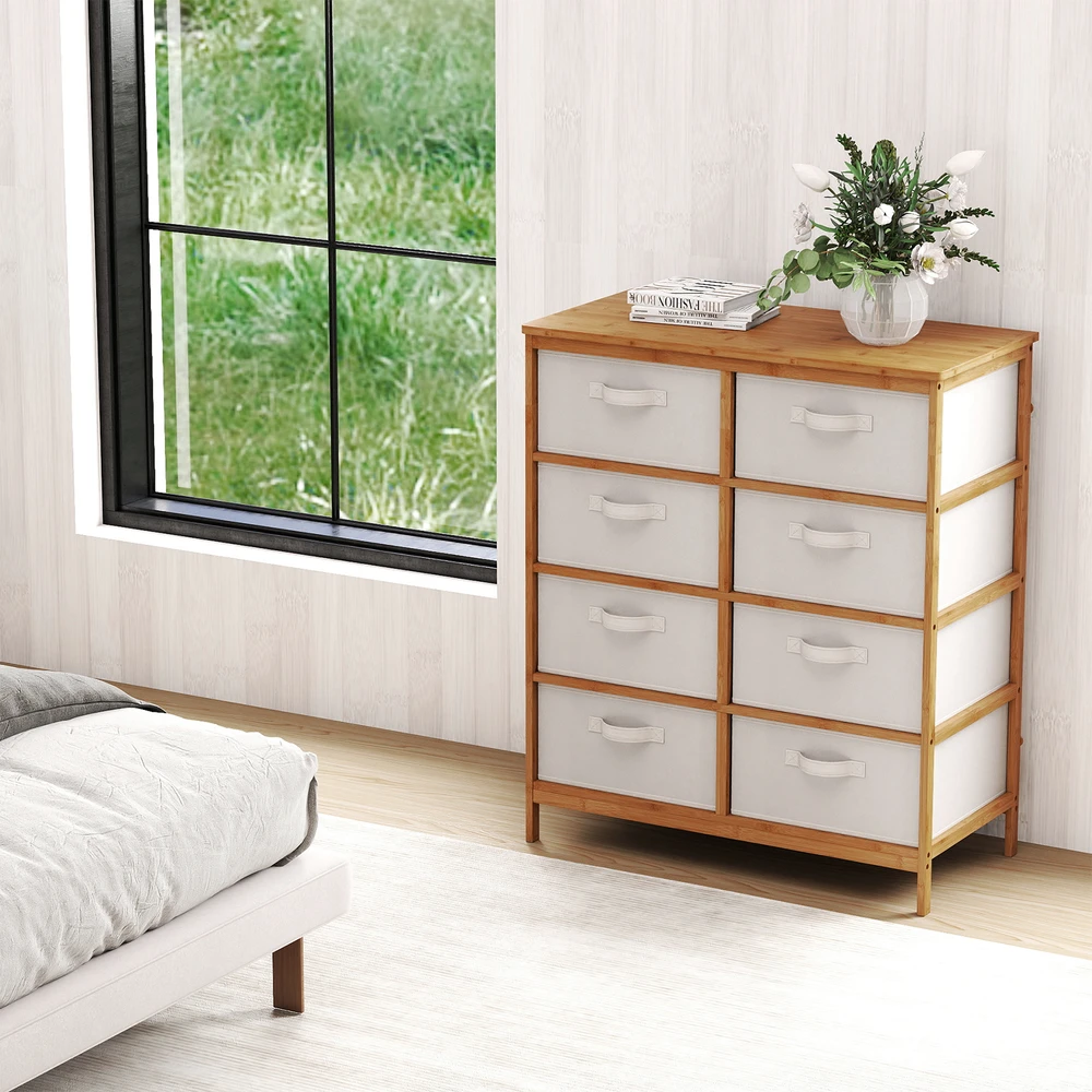 Promotion 8 stalčių komoda su nuimamais audinio krepšeliais, smėlio spalvos