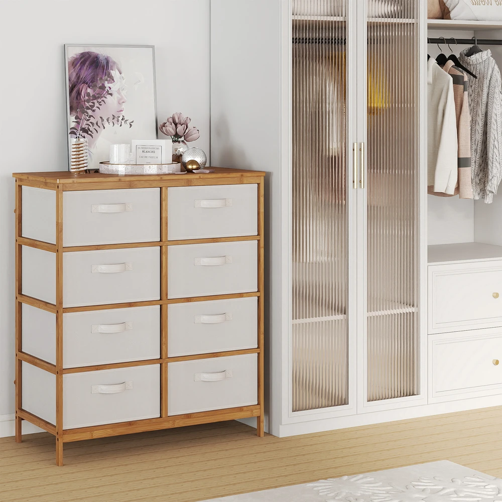 Promotion 8 stalčių komoda su nuimamais audinio krepšeliais, smėlio spalvos