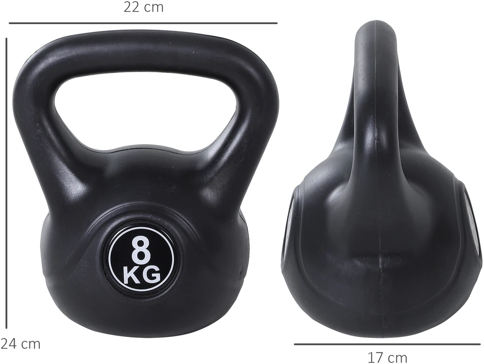 Virdulys Aosom 8kg kettlebell, juoda, plastikas ir smėlis