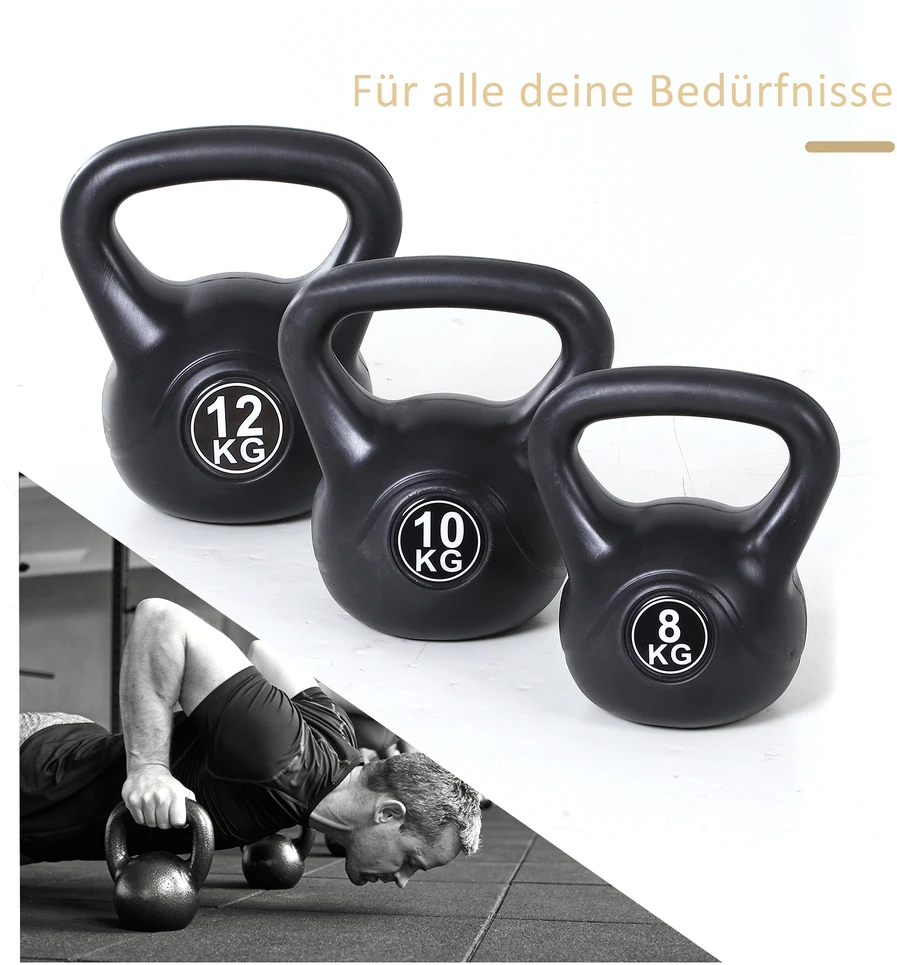 Virdulys Aosom 8kg kettlebell, juoda, plastikas ir smėlis