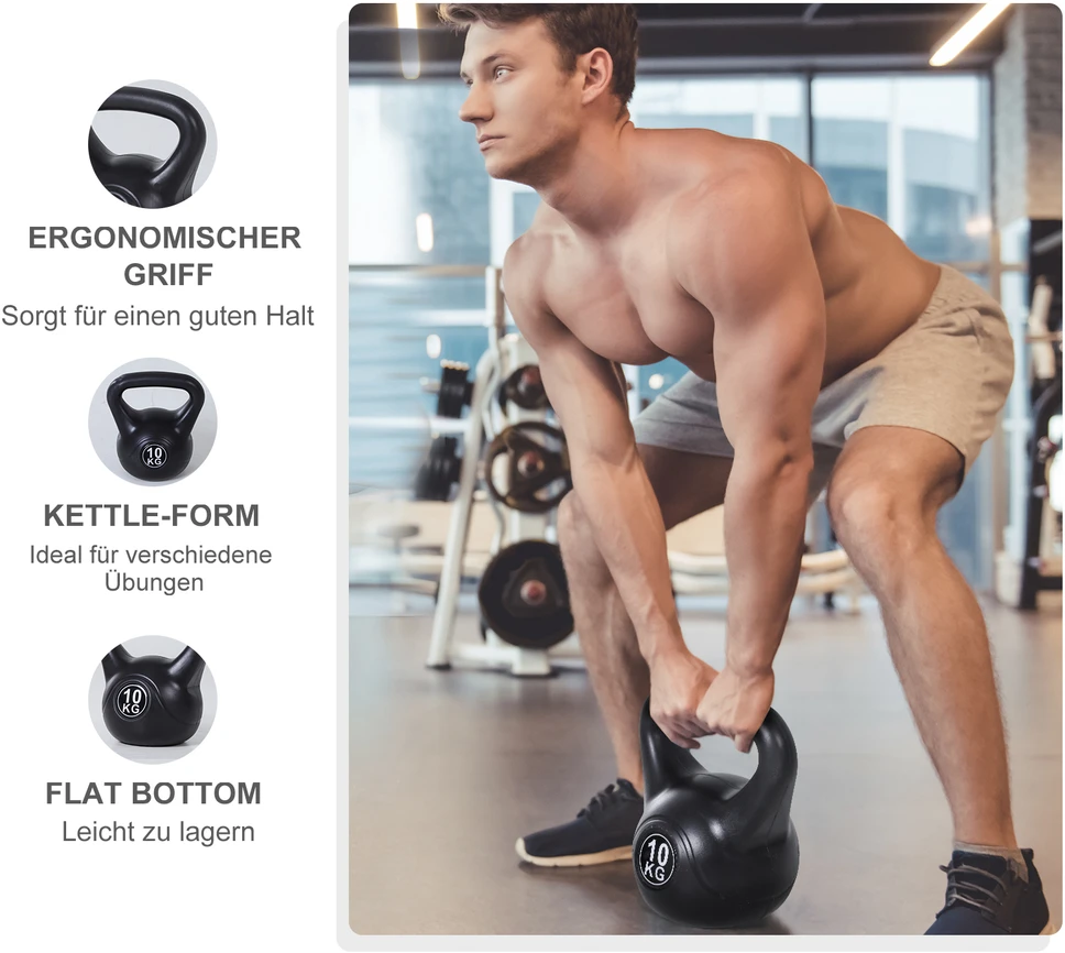 Virdulys Aosom 8kg kettlebell, juoda, plastikas ir smėlis