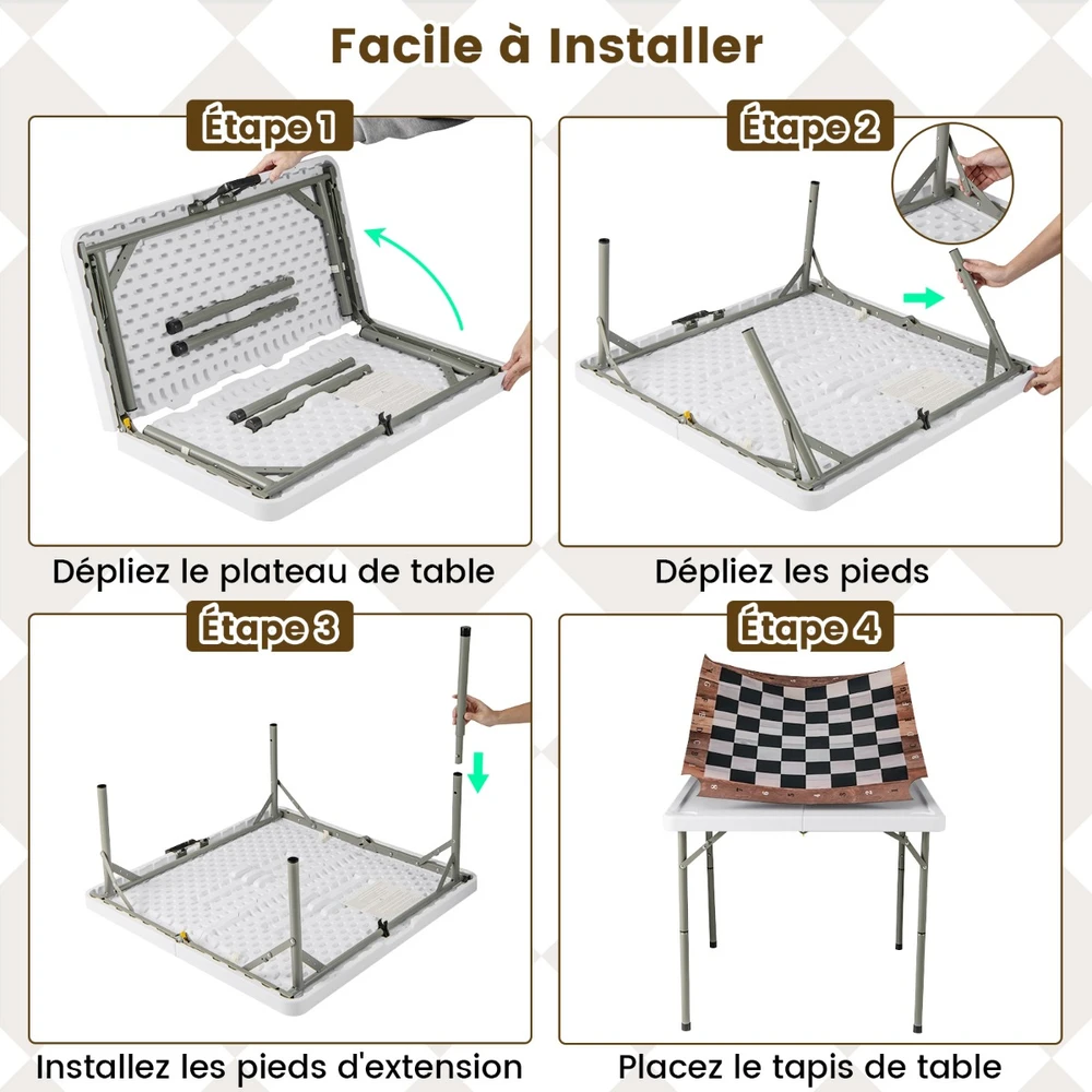 Promotion 90 cm sulankstomas šachmatų stalas su nuimamu kilimėliu