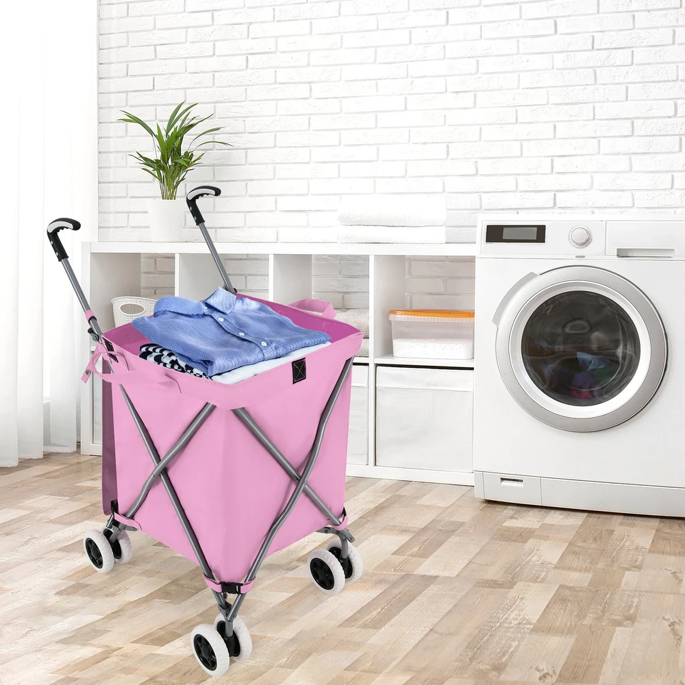 Promotion 90L sulankstomas pirkinių vežimėlis rožinis
