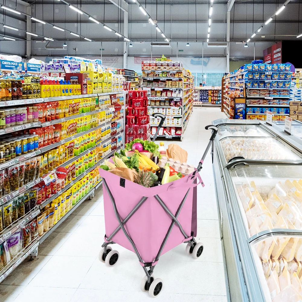 Promotion 90L sulankstomas pirkinių vežimėlis rožinis