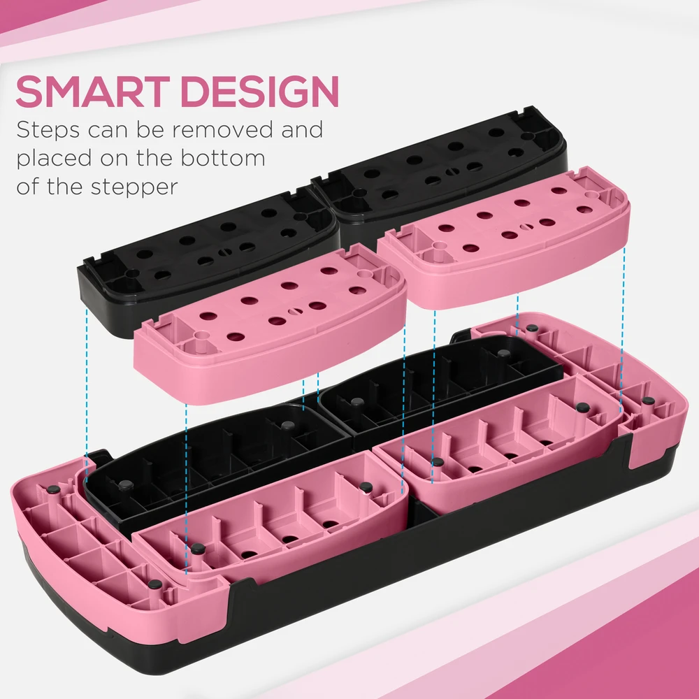 Aosom Aerobikos step platforma, reguliuojamo aukščio, 80 x 31 x 10/15/20 cm, iki 150 kg, juoda / rožinė / pilka
