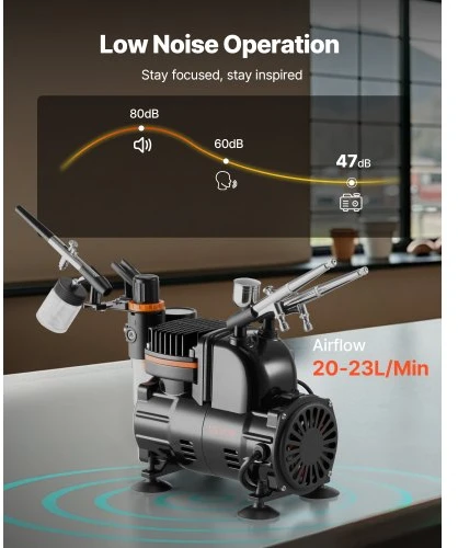 VEVOR Aerografo rinkinys TC-80 su kompresoriumi, 120 W, 3 vnt.