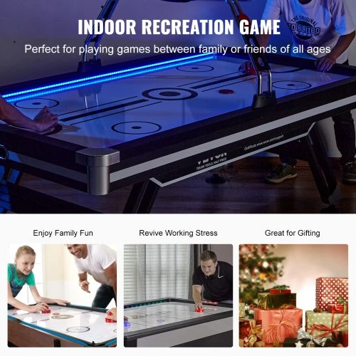 Koduva Air hockey stalas VEVOR, LED, 236 x 135 x 18 cm, su 2 rituliais ir 2 stūmikliais