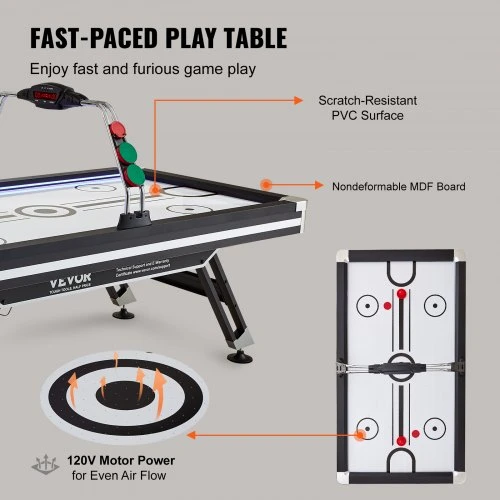 Koduva Air hockey stalas VEVOR, LED, 236 x 135 x 18 cm, su 2 rituliais ir 2 stūmikliais
