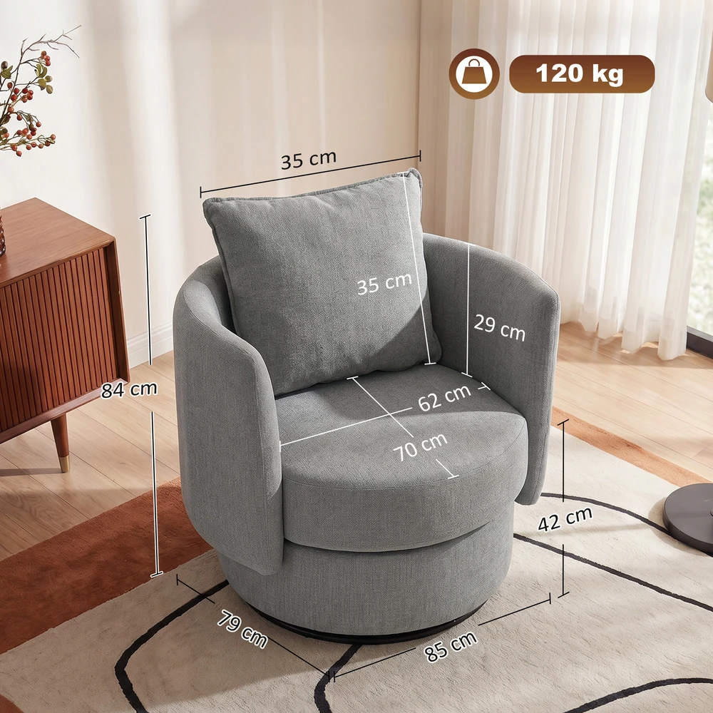 Fotelis Aosom Akcentinė kėdė su 360° pasukamu pagrindu, šviesiai pilka
