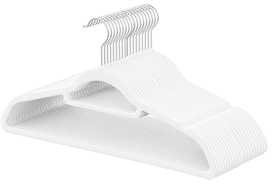 Koduva Aksominės drabužių pakabos, 20 vnt., baltos, 45 x 0,6 x 23,5 cm, 5kg