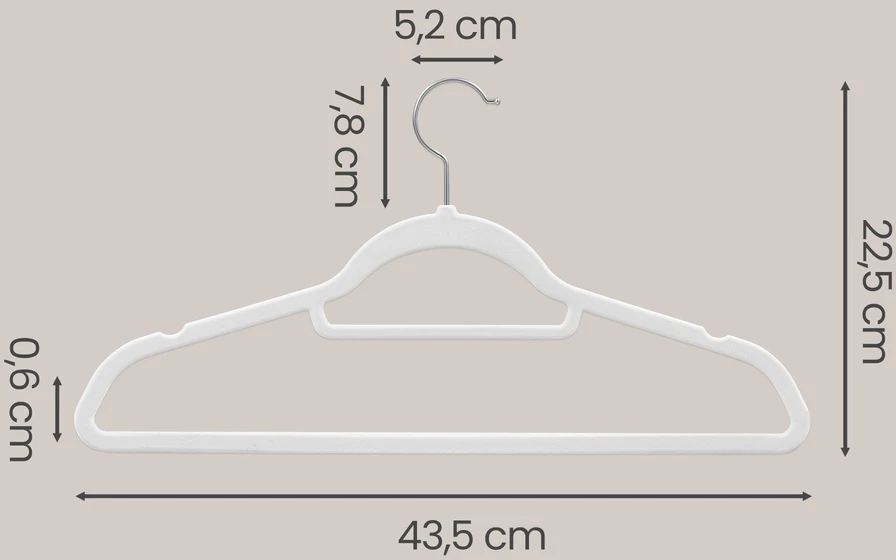 Koduva Aksominės drabužių pakabos, 20 vnt., baltos, 45 x 0,6 x 23,5 cm, 5kg