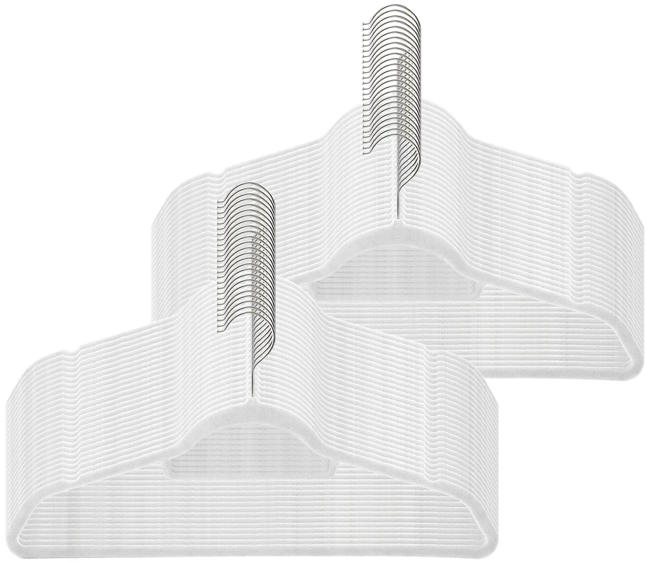 Koduva Aksominės drabužių pakabos, 50 vnt., baltos, 45 x 0,6 x 23,5 cm, su 360° kabliuku