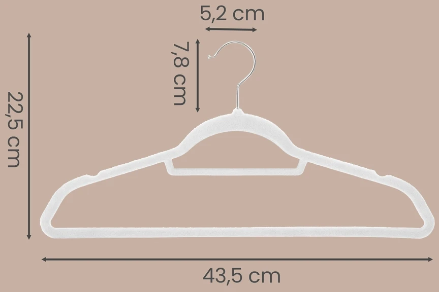 Koduva Aksominės drabužių pakabos, 50 vnt., baltos, 45 x 0,6 x 23,5 cm, su 360° kabliuku