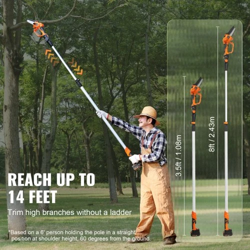 Koduva Akumuliatorinis teleskopinis genėtuvas ir mini grandininis pjūklas VEVOR ET2008, 20V 2Ah, 108-243 cm, 12,7 cm pjovimo storis