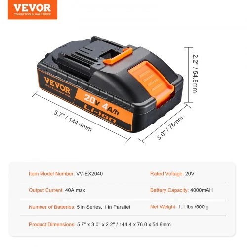 Koduva Akumuliatorius elektriniams įrankiams VEVOR VV-EX2040, 20 V, 4,0 Ah