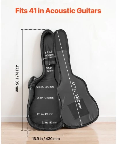 VEVOR Akustinės gitaros kietas dėklas, 119,5 cm, juodas