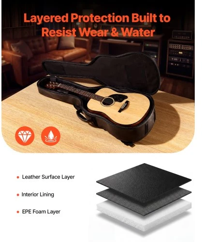 VEVOR Akustinės gitaros kietas dėklas, 119,5 cm, juodas