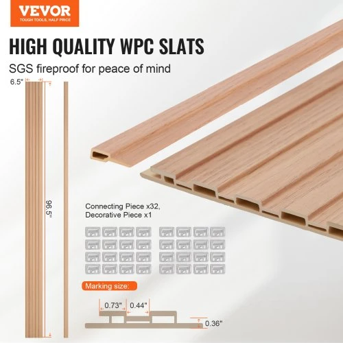 Koduva Akustinės sienų plokštės VEVOR, 8 vnt., WPC, uosio medienos spalva, 245 x 17 cm