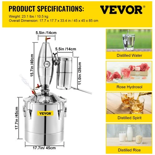 Koduva Alkoholio distiliatorius VEVOR, 70 l, su termometru ir fermentacijos baku