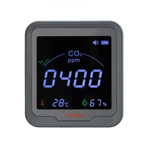 VEVOR Anglies dioksido monitorius PTH-9C su temperatūros ir drėgmės ekranu, 9 x 4 x 10 cm