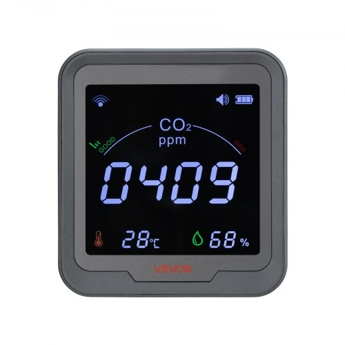 VEVOR Anglies dioksido monitorius PTH-9CW, su temperatūros ir drėgmės ekranu, 9 x 4 x 10 cm