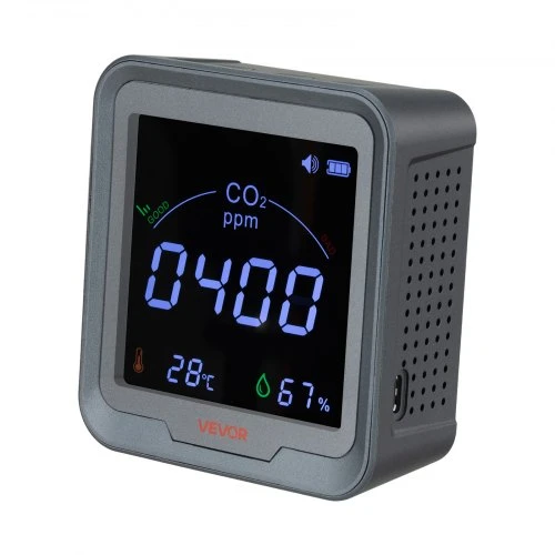 VEVOR Anglies dioksido monitorius PTH-9C su temperatūros ir drėgmės ekranu, 9 x 4 x 10 cm