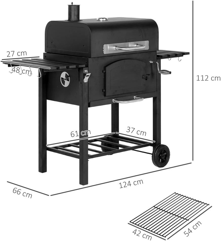 Aosom Anglinis grilis-smokeris, 124 x 66 x 112 cm, juodas