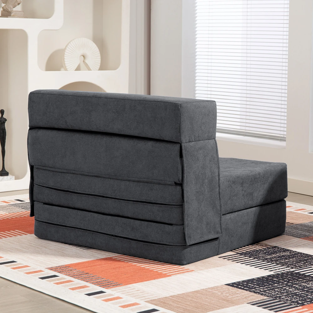 Fotelis Aosom Ant grindų pastatoma sofa-lova, tamsiai pilka, su pagalve, 210 x 80 x 15 cm