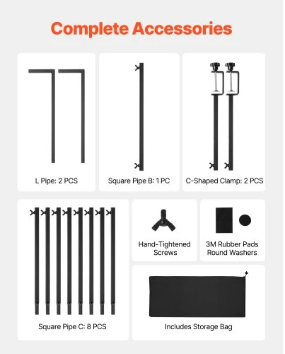 Koduva Ant stalo montuojamas strypo stovas VEVOR su spaustukais, metalinis, juodas, reguliuojamas 33-107 cm / 71-249 cm