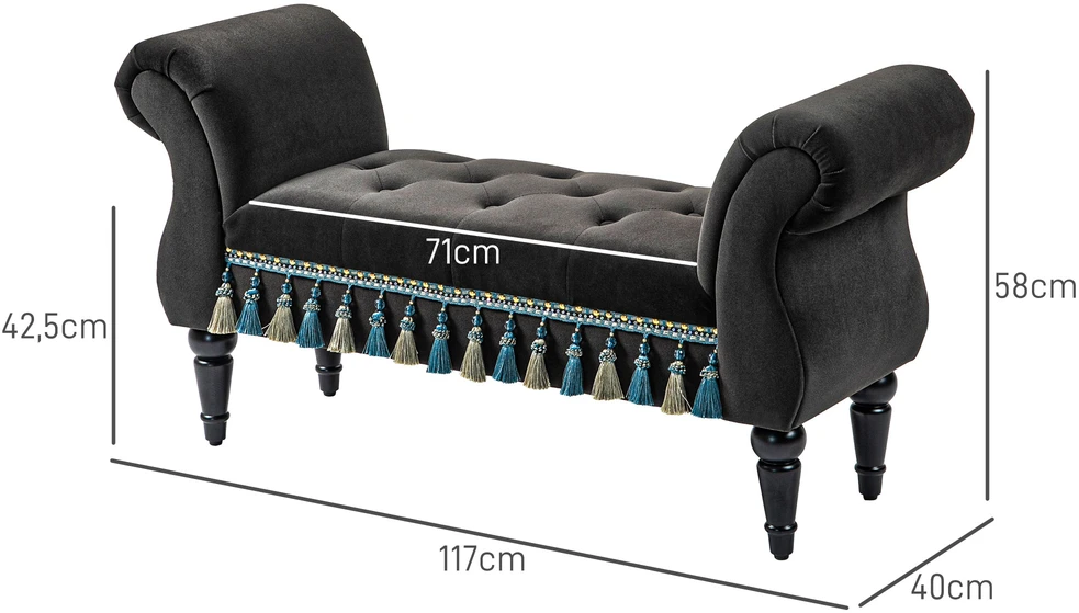 Aosom Apmušta suoliukas, tamsiai pilkas, 117 x 40 x 58 cm, 150 kg