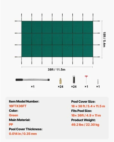 Koduva Apsauginė baseino danga VEVOR, žalia, 5,5 x 11,6 m
