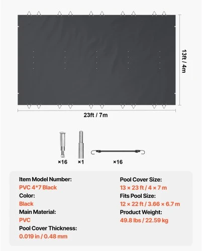 Koduva Apsauginis baseino uždangalas VEVOR, 4 x 7 m, PVC, antracito spalvos