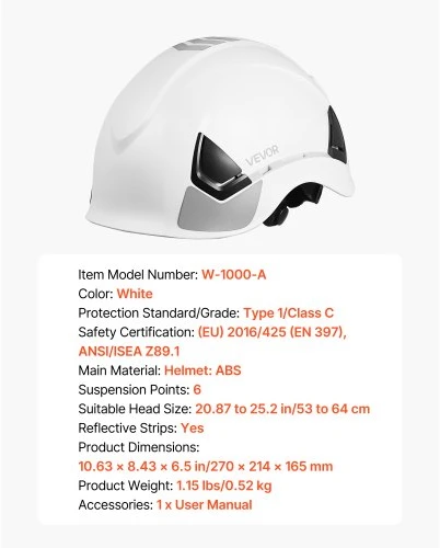 Koduva Apsauginis šalmas VEVOR, ABS, baltas, 53-64 cm