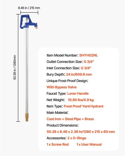 Koduva Apsaugotas nuo užšalimo kiemo hidrantas VEVOR, 128 cm, G3/4, su žarnos jungtimi