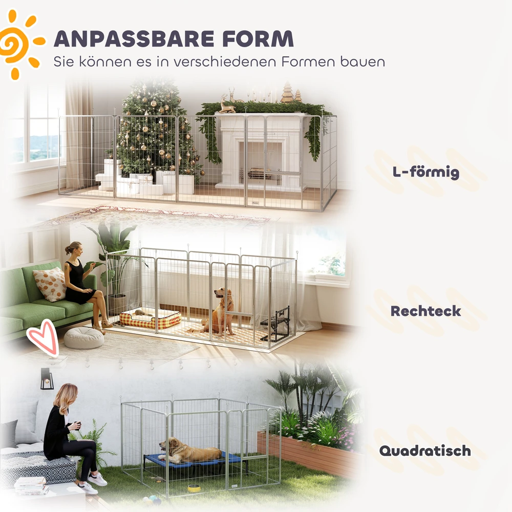 Aosom Aptvaras augintiniams, šunų aptvaras, lankstus, sidabrinis, 8 panelių