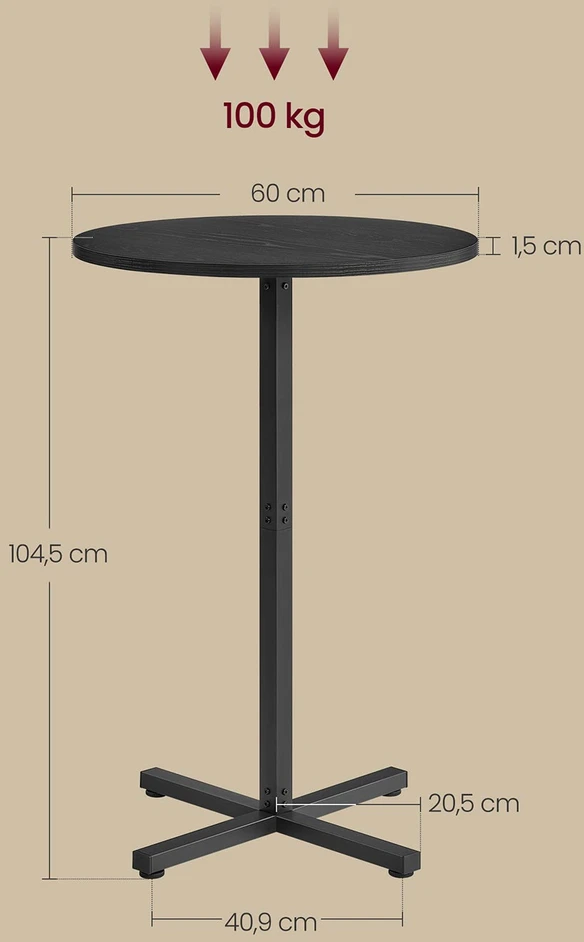 Koduva Apvalus baro stalas, 60 x 60 x 104,5 cm, medžio drožlių plokštė ir plienas, juodas