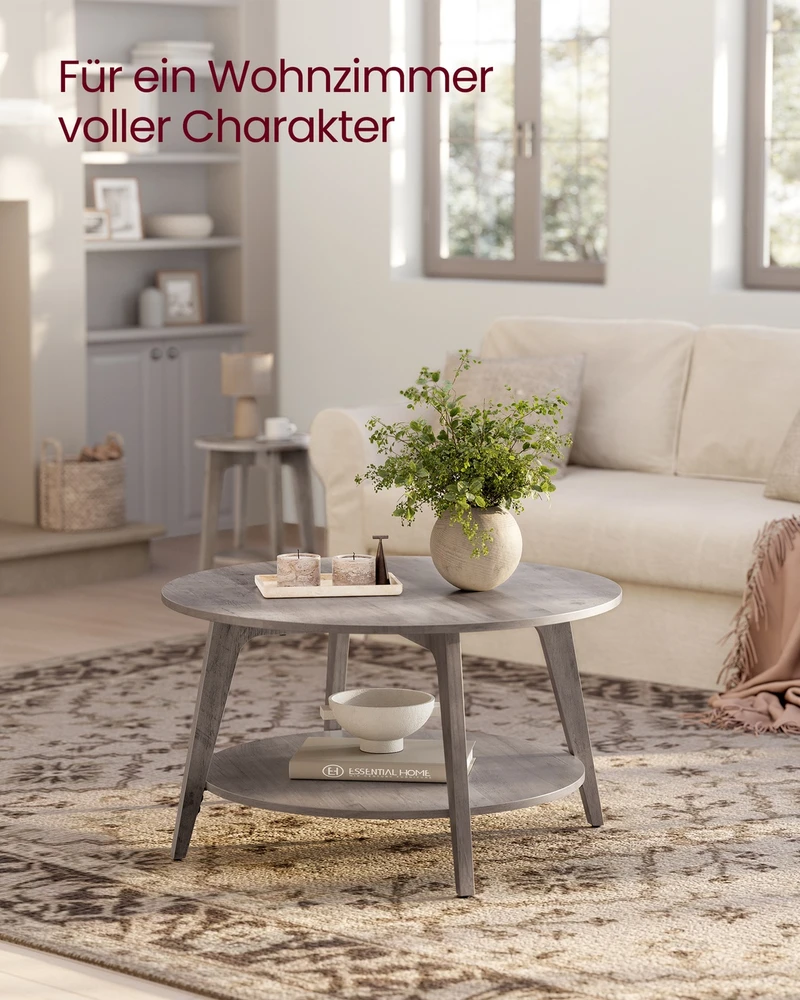 Koduva Apvalus kavos staliukas, 2 aukštų, 80 cm skersmens, 45 cm aukščio, pilkai rusvas