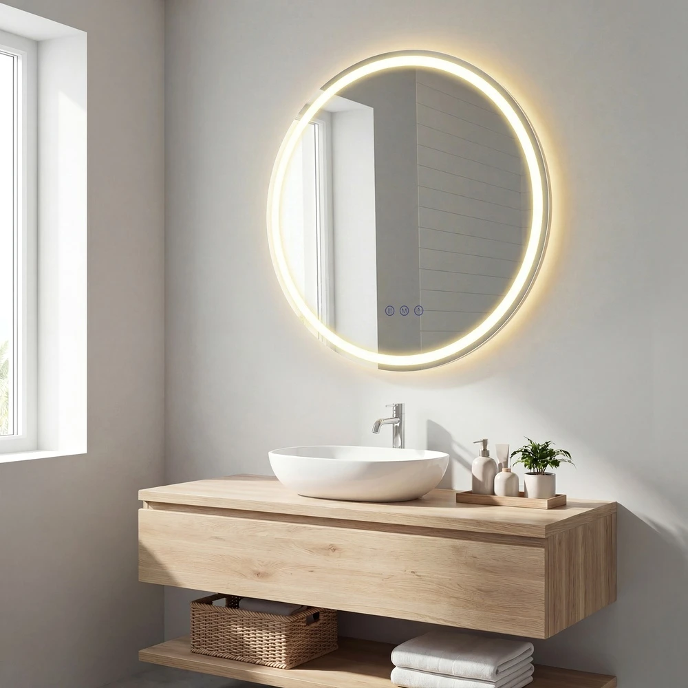 Koduva Apvalus LED vonios veidrodis, baltas, 61 cm, stiklas ir plienas