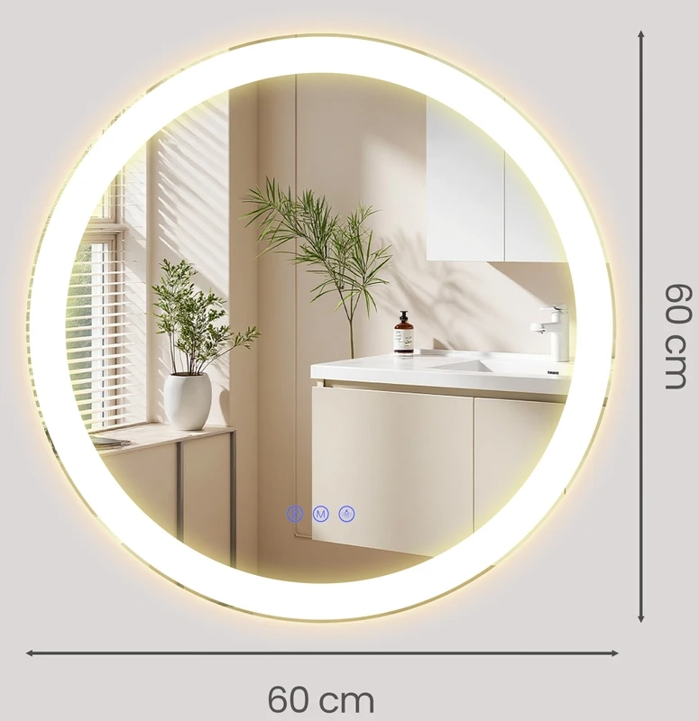 Koduva Apvalus LED vonios veidrodis, baltas, 61 cm, stiklas ir plienas