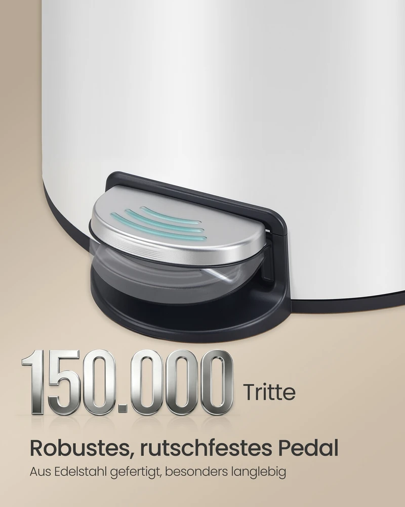 Koduva Apvalus pedalinis šiukšlių kibiras 30 l, plieno, su išimamu vidiniu kibiru, baltas