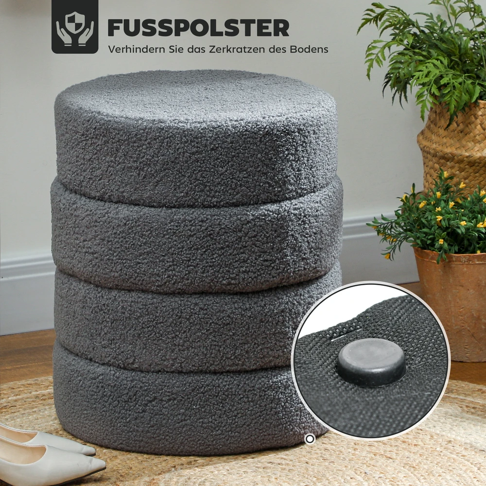 Aosom Apvalus pufas, teddy fleece, tamsiai pilkas, Ø40 x 45 cm, iki 120 kg