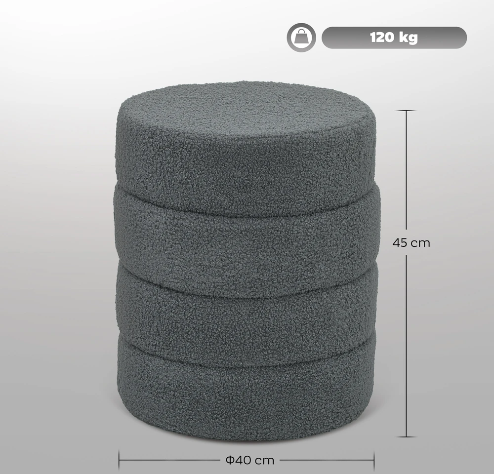 Aosom Apvalus pufas, teddy fleece, tamsiai pilkas, Ø40 x 45 cm, iki 120 kg