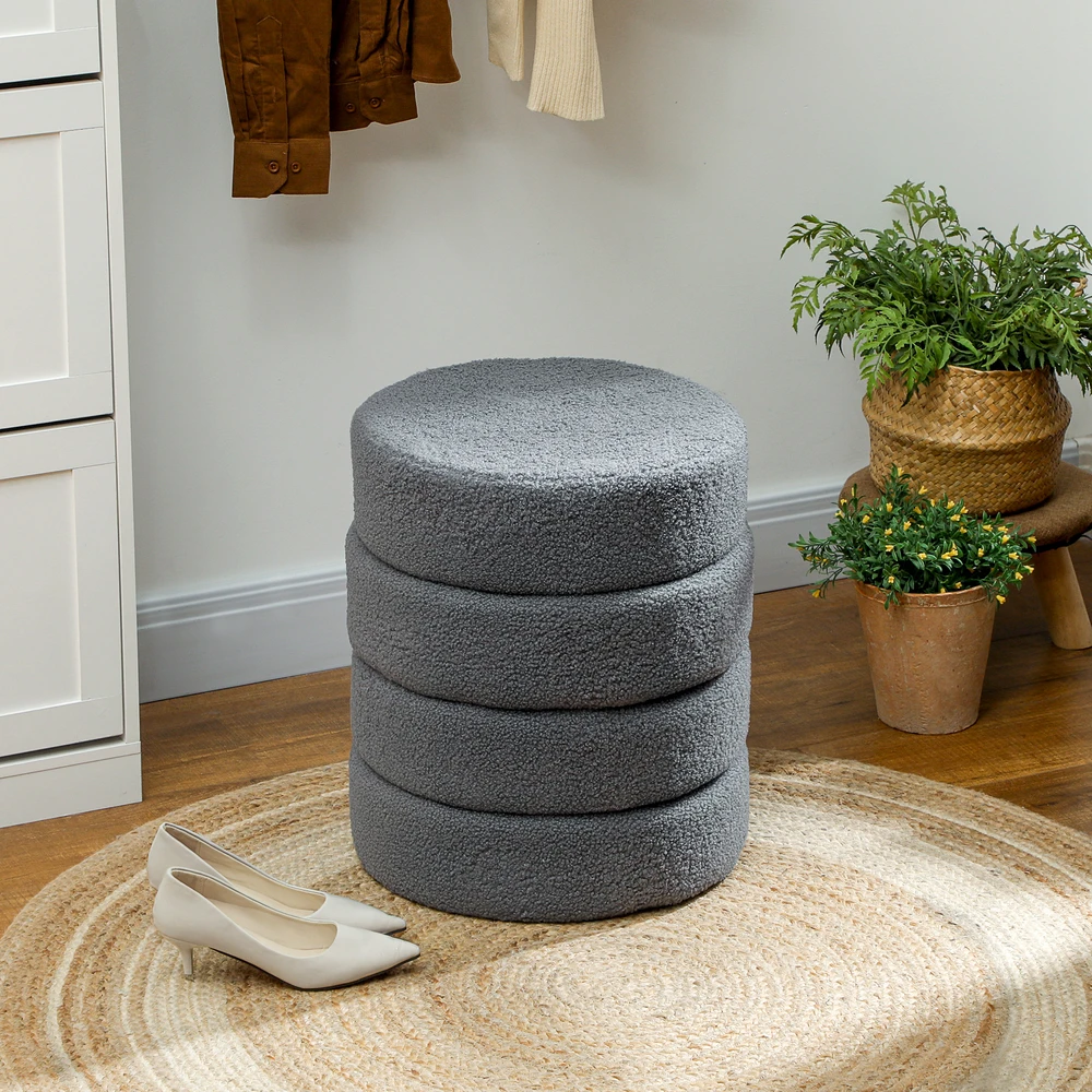 Aosom Apvalus pufas, teddy fleece, tamsiai pilkas, Ø40 x 45 cm, iki 120 kg
