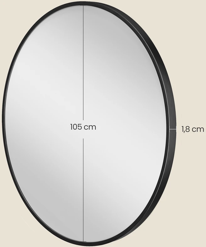 Koduva Apvalus sieninis veidrodis, 105 cm, su metaliniu rėmu, juodas